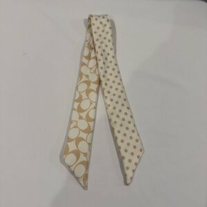 Coach Beige and White Polka Dot and Logo Scarf